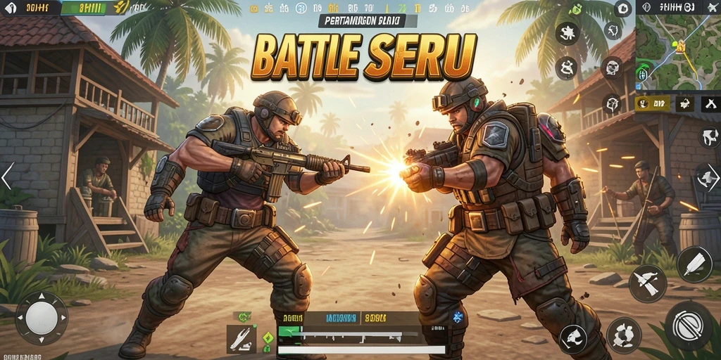 Tangkapan layar menampilkan pertempuran intens di arena Battle Royale.