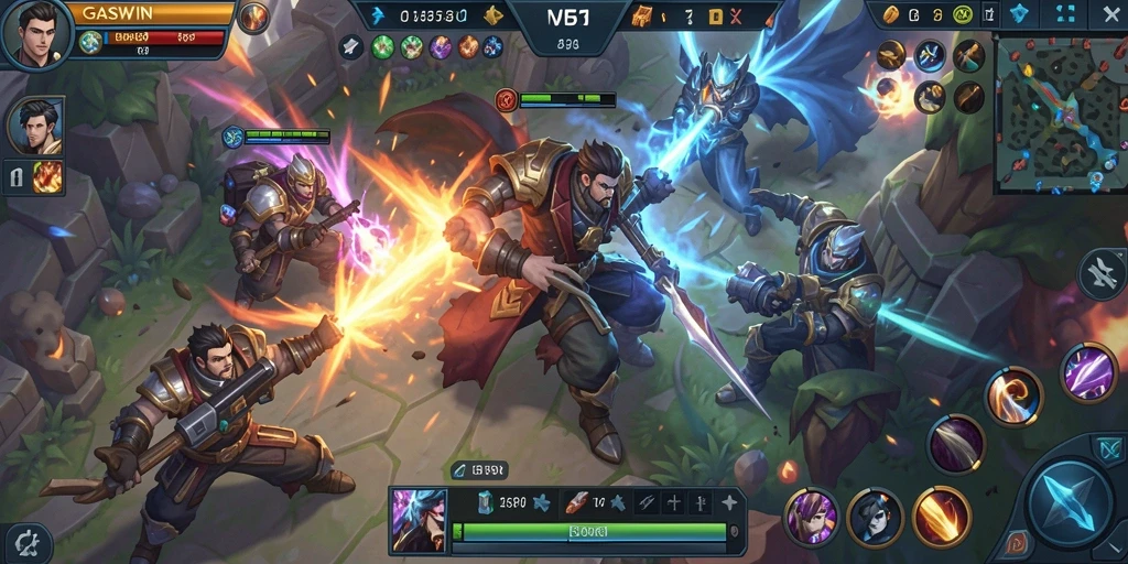 Screenshot gameplay GASWIN yang memperlihatkan aksi seru di arena MOBA.