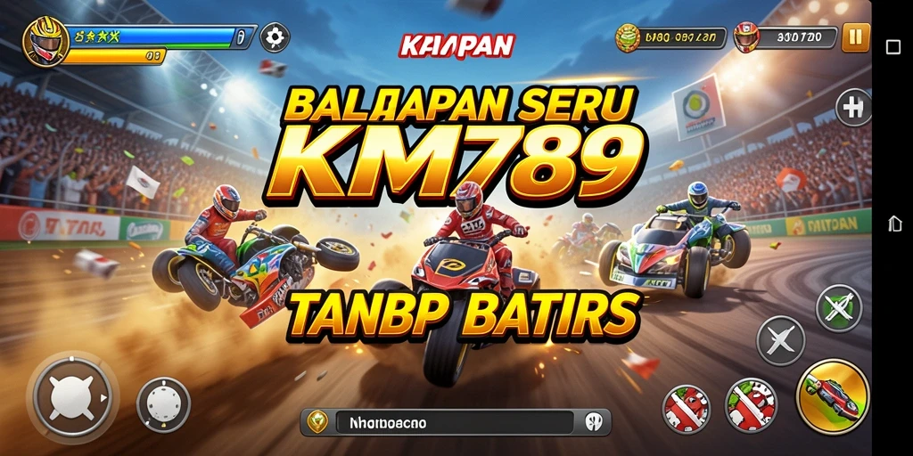 Screenshot gameplay KM789 menampilkan aksi balapan yang mendebarkan.