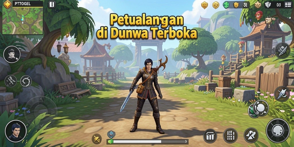 Screenshot gameplay PTTOGEL menampilkan dunia terbuka yang luas dan indah.
