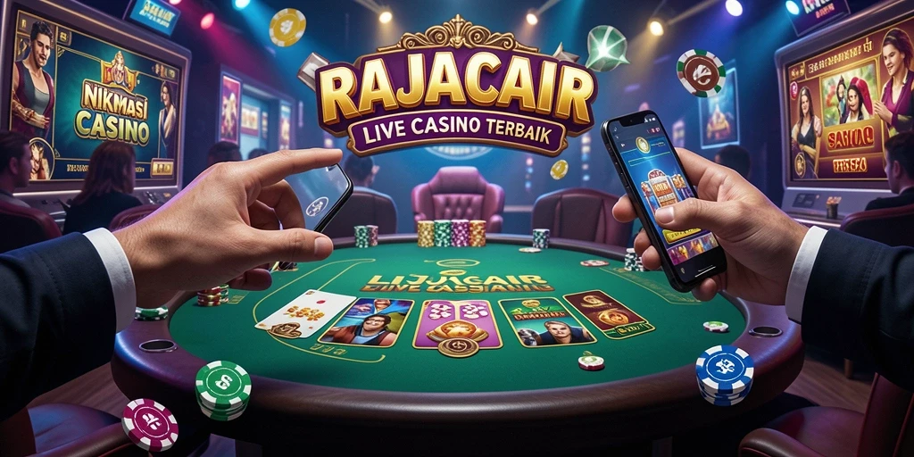 Tampilan gameplay RAJACAIR dengan dealer langsung dan suasana kasino.