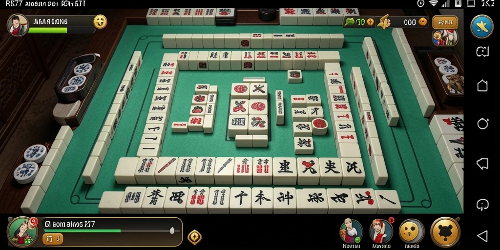 Screenshot gameplay RK77 menunjukkan papan Mahjong yang menarik.