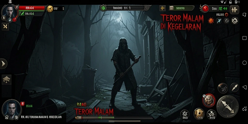 Screenshot gameplay horor RR44 menampilkan suasana mencekam yang luar biasa.