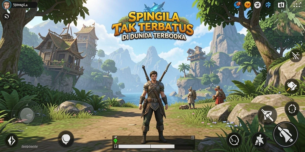 Screenshot gameplay menunjukkan petualangan seru di dunia terbuka.